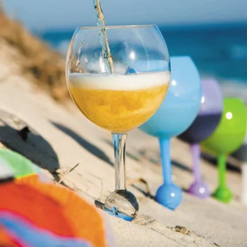 

Pool and Beach Floating Glass Clear Original Shatterproof plastic wine glasses with tall feet on outdoor beach