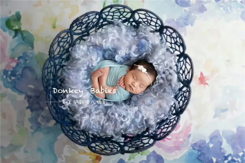 Dark blue basket Аксессуары для фотографирования новорожденных 50 см полые тканые детские фоторамки красочные цветочные корзины позирующие Детские фотографии реквизит для мальчиков и девочек - Цвет: Dark blue basket