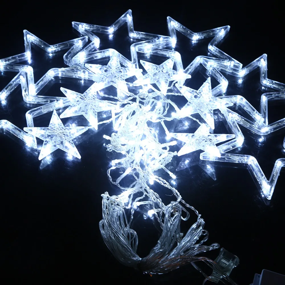 PVC Bulbs Globes Balls Five Pointed Star Fairy String Lights LED Lamps Christmas Party Decoration 220V LED Star Curtain Light