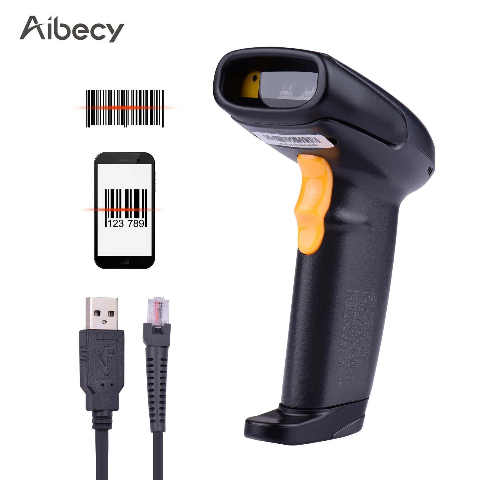Ручной USB-сканер штрих-кода Aibecy 1D считыватель ручной триггер автоматическое