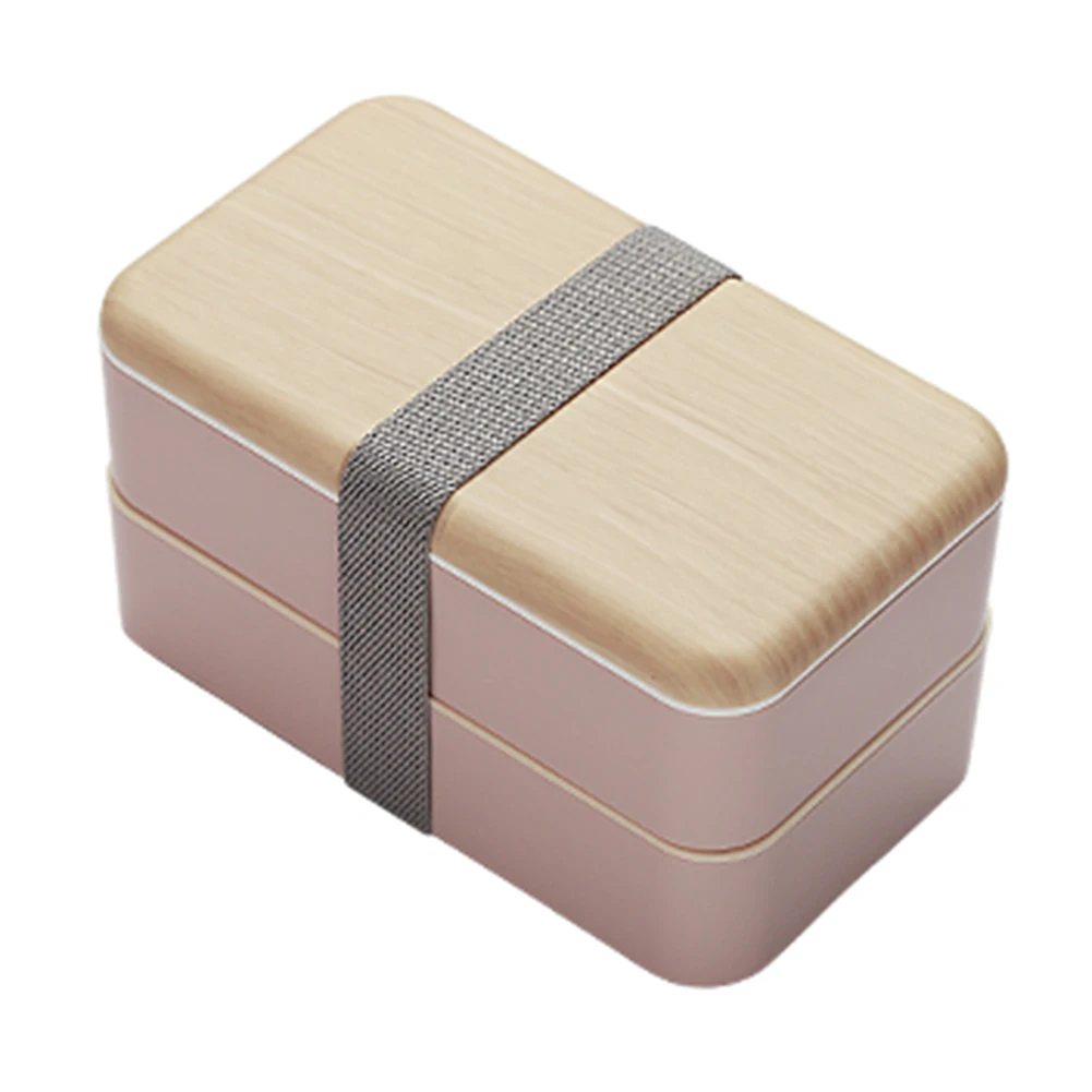 Розовый Школьный герметичный Bento Box двухслойный Ланч изолированный дети взрослые микроволновая печь многоразовые японский стиль портативный с столовыми приборами - Цвет: Розовый