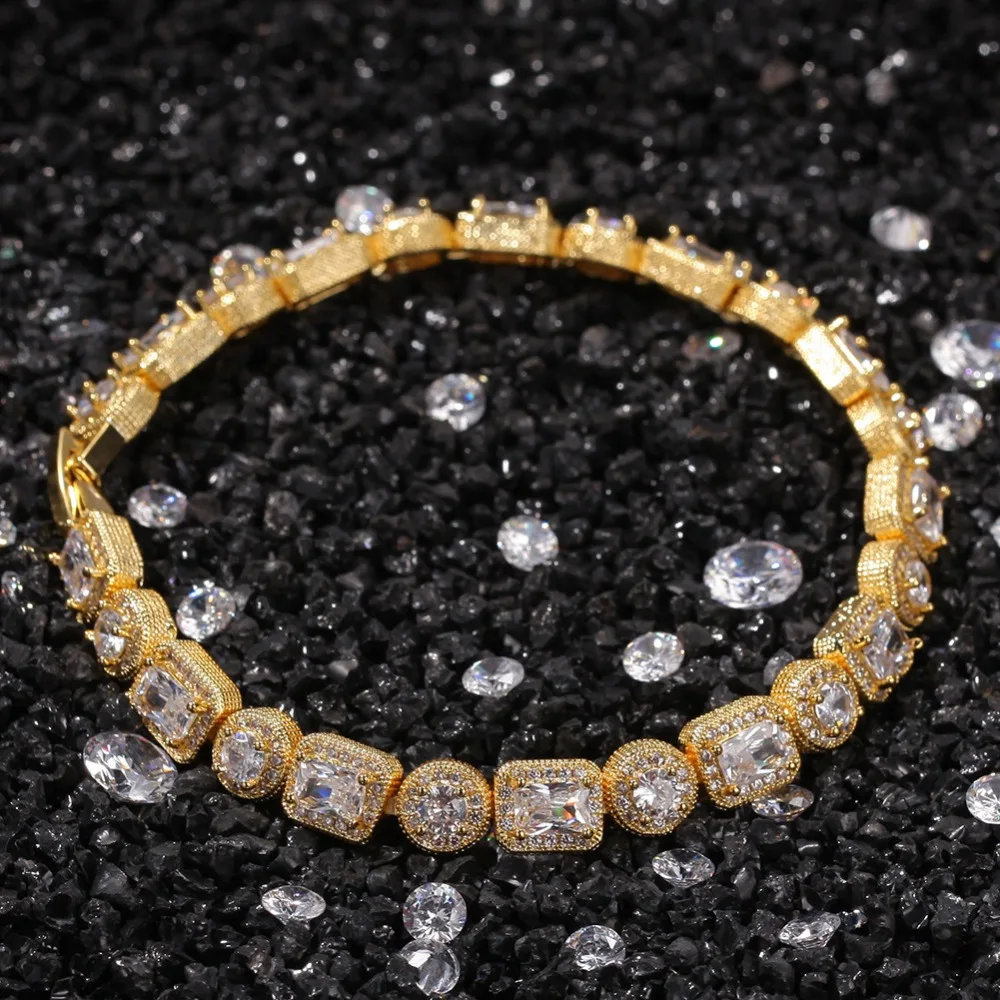 Новое поступление мужской хип-хоп Iced Out Bling CZ браслет мозаика установка кубического циркония Шарм Браслеты Ювелирные изделия Хип-хоп подарки