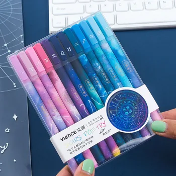 

12Pcs/Set Cute Stars Pens Kawaii Constellation Gel Pens 0.5mm Black Pens For Girl Gifts School Office Supplies Korean Stationery