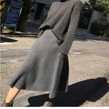 Новинка, кашемировая длинная юбка, шерстяная вязанная юбка, Женская длинная юбка с высокой талией, одноцветная Свободная юбка-зонтик