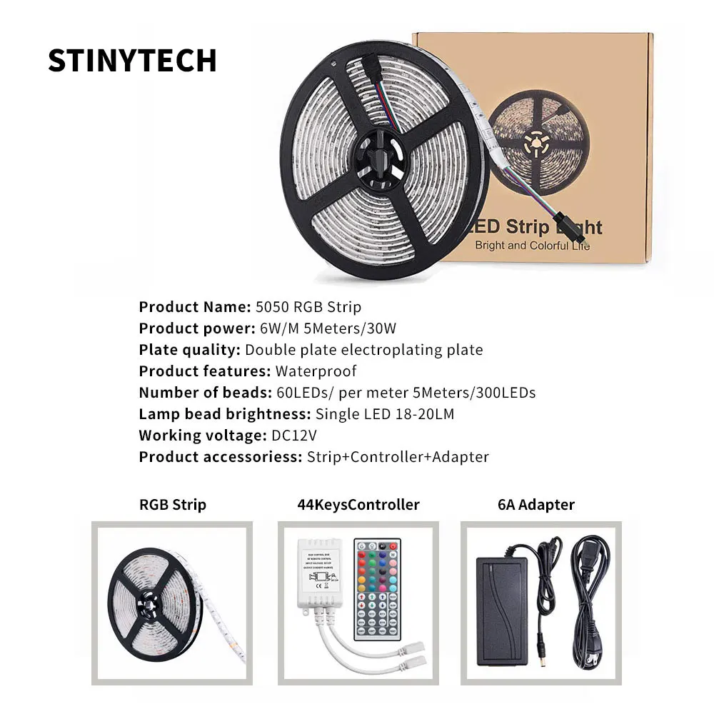 

Stiny Bluetooth Control LED Strip Light DC12V RGB 5050 SMD Flexible Ribbon LED Tape Diode Strips APP Controller Music Waterproof