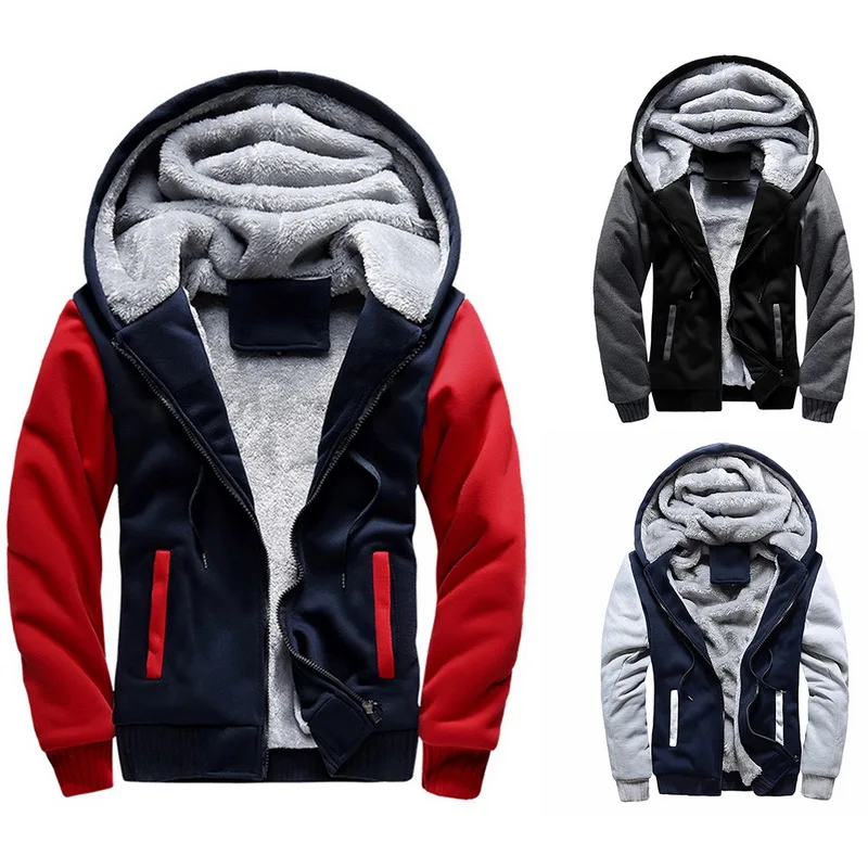 

Hoodies Sweatshirts Winter Jacket Men Clothes Warm Thick Plus Velvet Jacket Casual Solid Streetwear Mens Cardigan Coat roupas