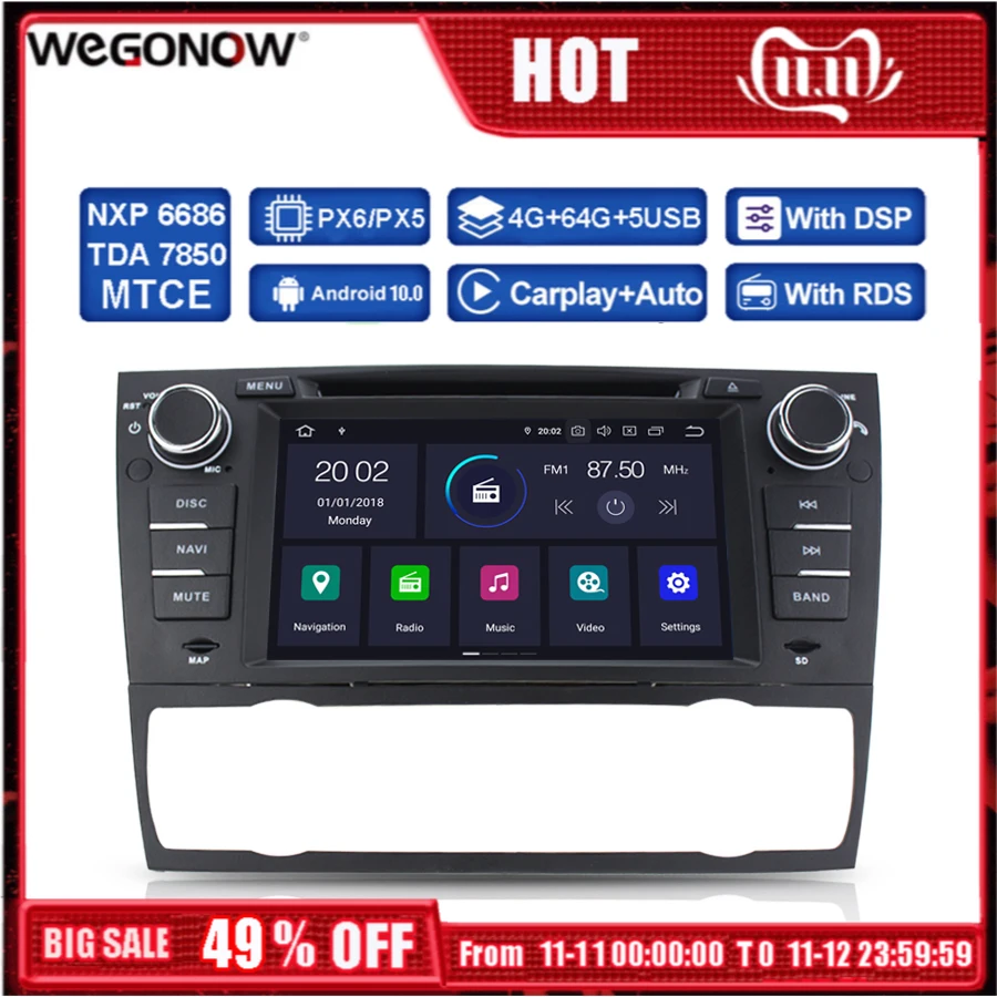 DSP PX6 IPS 4 ГБ ОЗУ 64 Гб ПЗУ Android 10 автомобильный DVD-плеер WIFI RDS радио GPS карта Bluetooth 5 0 для