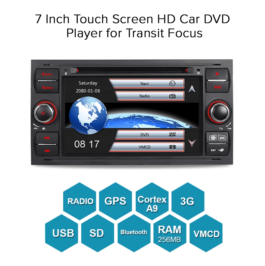 Top A-Sure 7" Car Radio Player GPS for Ford Transit Focus Galaxy S-Max C-Max Fusion Fiesta FM/AM RDS SWC Bluetooth CD DVD USB 3G  BT 1