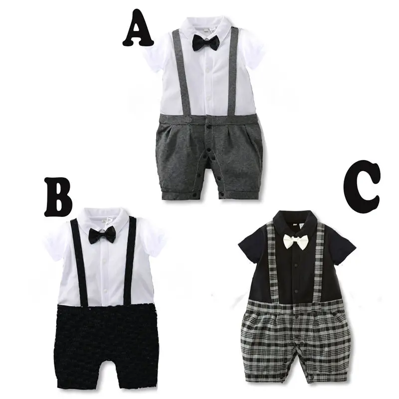 

Fashion Cotton Newborn Baby Boy Romper Short Sleeve Jentleman Tie Clothing Infant One Piece Jumpsuit Clothes Outfits 0-24 month
