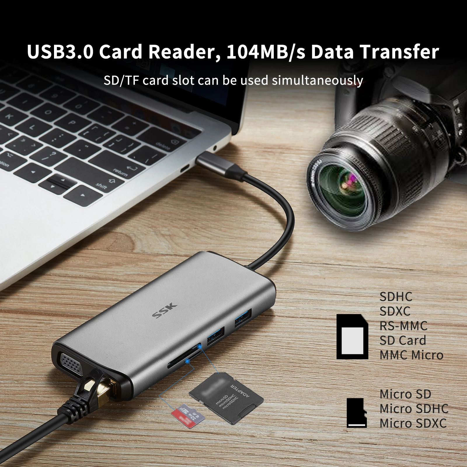 Адаптер SSK USB C HUB HDMI 11 в 1 к 3 0 док-станции Type-C многофункциональный адаптер для