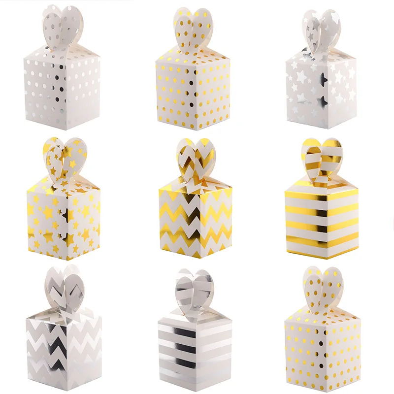 

6pcs/lot Stripe Star Dot Wave Hot Gold Silver Candy Box Paper Bags for Gifts Party Decoration Wedding Supplies