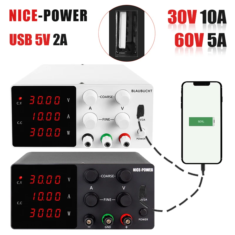 NICE-POWER USB DC Laboratory 30V 10A Regulated Lab Power Supply Adjustable Switching Bench Source Voltage Regulator Stabilizer