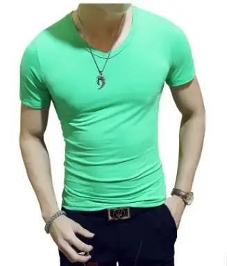 14 V NECK GREEN V воротник Мужская футболка Размер короткий рукав футболка половина жира лайкра хлопок мужская футболка - Цвет: 14 V NECK GREEN