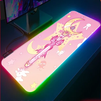 

Sailor Moon Magic Wand Anime RGB Gaming Mouse Pad XXL Large LED Backlighting Mouse Pad Desk Pad Natural Rubber Keyboard Pad Desk