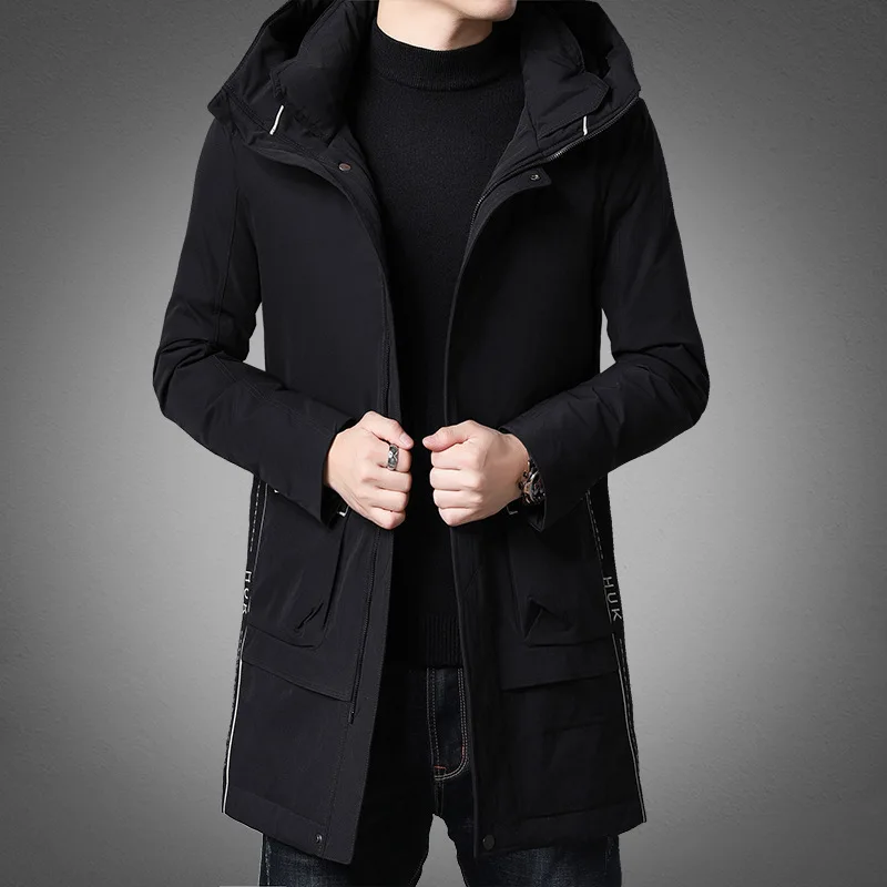 MEN'S down Jacket Mid-length Korean-style Trend Autumn Coat Men's Hooded Thick Warm Coat