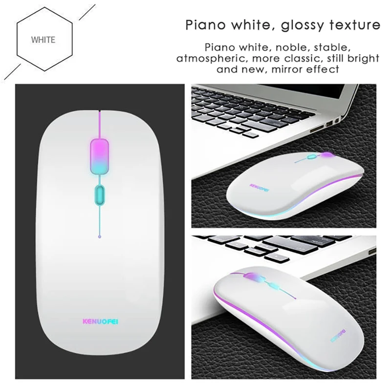 White Mute Wireless Mouse Bluetooth Rechargeable Ultra Silent Wireless Mouse For Macbook For Huawei Matebook Laptop For Home Office - Цвет: White