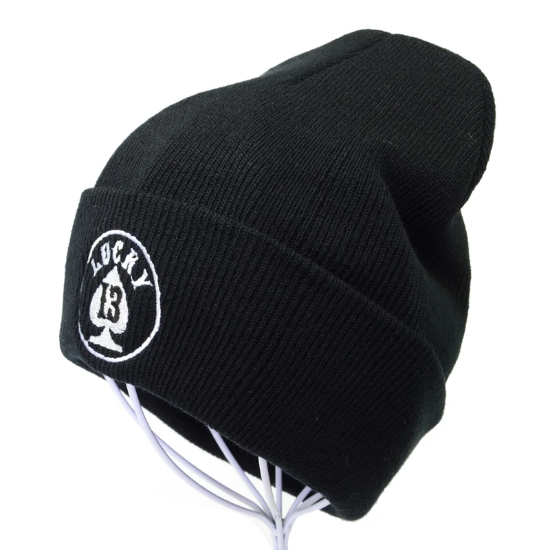 Lucky number 13 вязанная шапка с вышивкой зимние шапки для женщин Skullies теплая зимняя унисекс круглая Лыжная Шапка в стиле хип-хоп