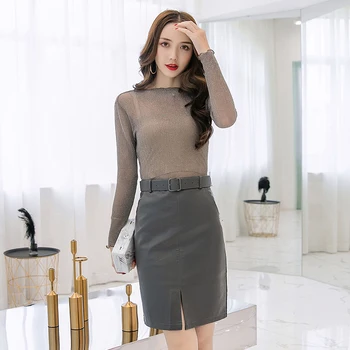 

Fv3189 2019 new autumn winter women fashion casual sexy Skirt PU leather korean womens