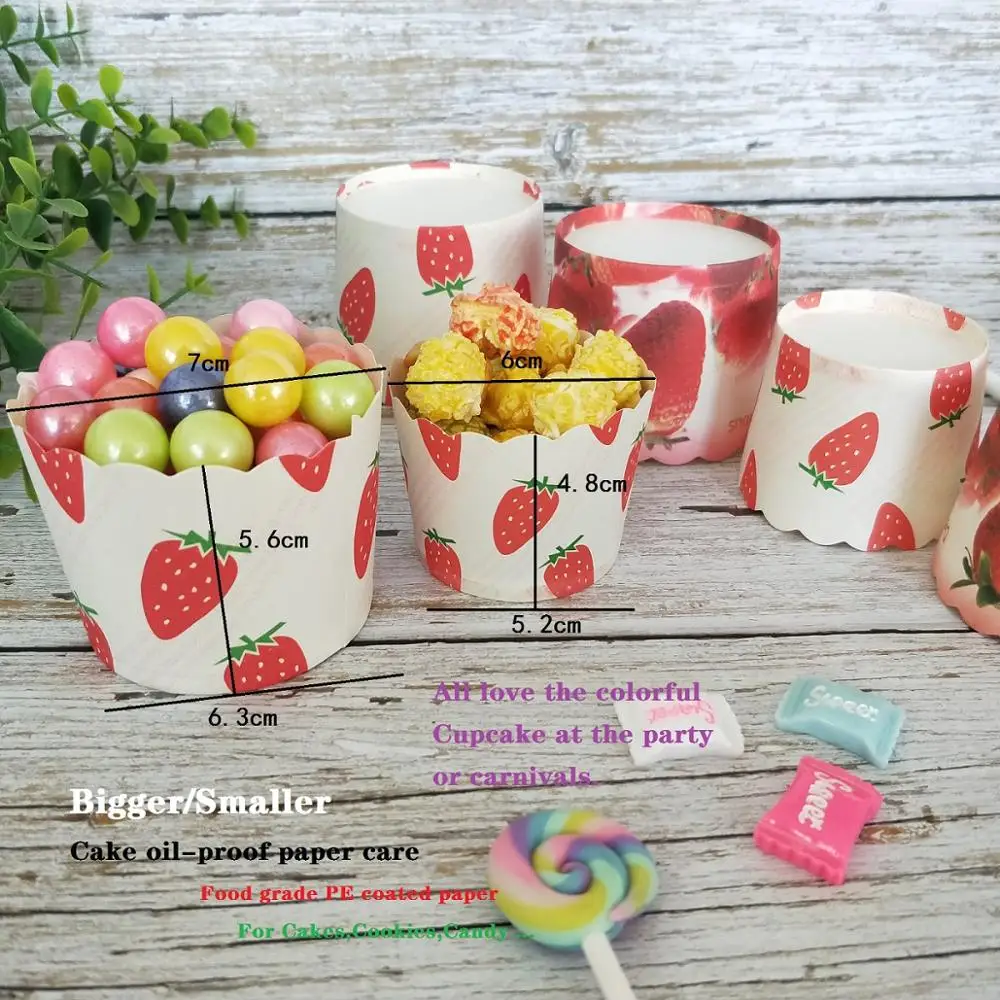 strawberry 50 шт большие розовые, синие, черные, белые полосатые бумажные обертки для кексов, мороженого, выпечки, маффинов - Цвет: strawberry