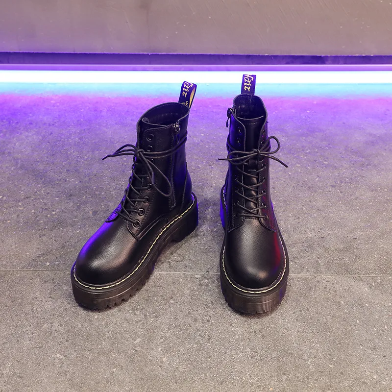 

2019 Autumn And Winter New Style Martin Boots Women's Thick Bottomed Lace-up Anti-slip 8-Hole Extra High Short Boots British Sty