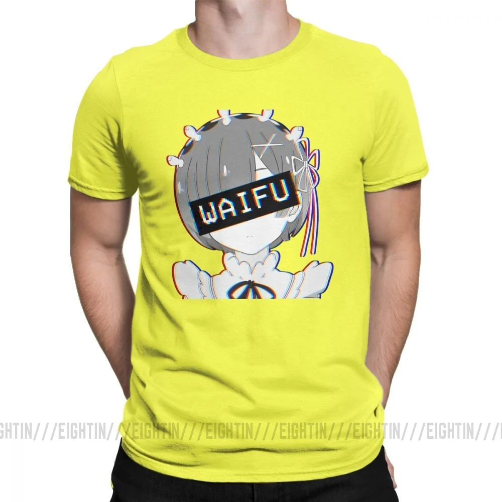 Мужские футболки Rem Waifu японские лоли милые сексуальные футболки Vaportrash Новинка топы с короткими рукавами Чистый хлопок футболка дизайн - Цвет: Цвет: желтый