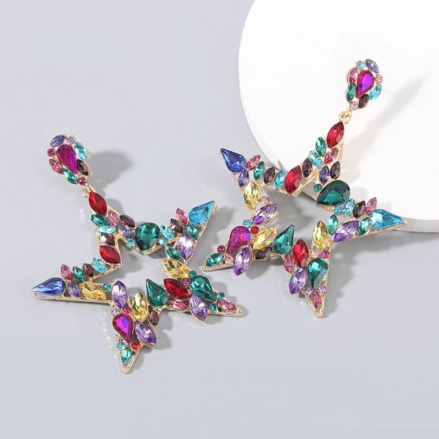 JIJIAWENHUA New Fashion Rhinestone Star Shape Pendant Luxury Women's Earrings Dinner Party Wedding Fashion Jewelry Accessories eh14948cs