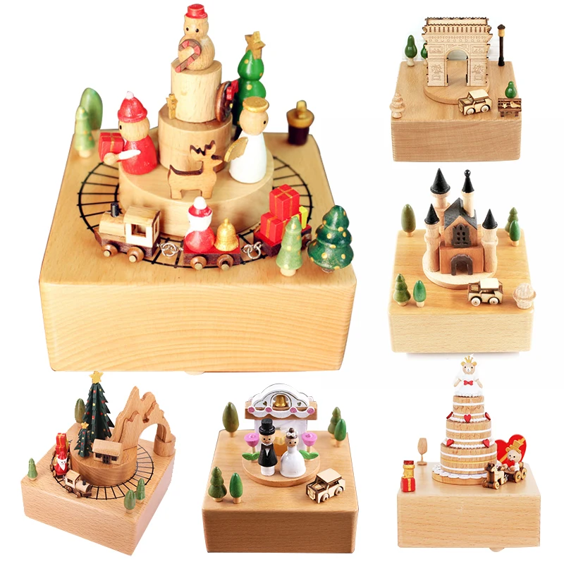 

Cutebee Zakka Carousel Musical Boxes Wooden Music Box Wood Crafts Retro Birthday Gift Vintage Home Decoration Accessories