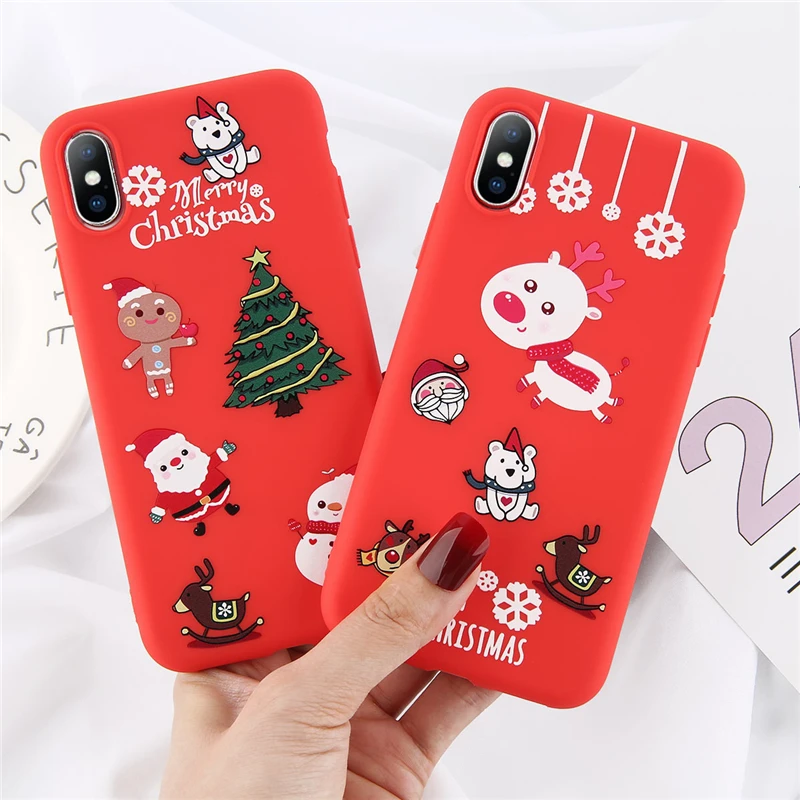 

Ottwn Christmas Painting Mobile Phone Cover For Iphone X XS MAX XR 7 8 7Plus 6 6S Plus 5 5S SE Cute Cortoon Elk Soft Back Cover