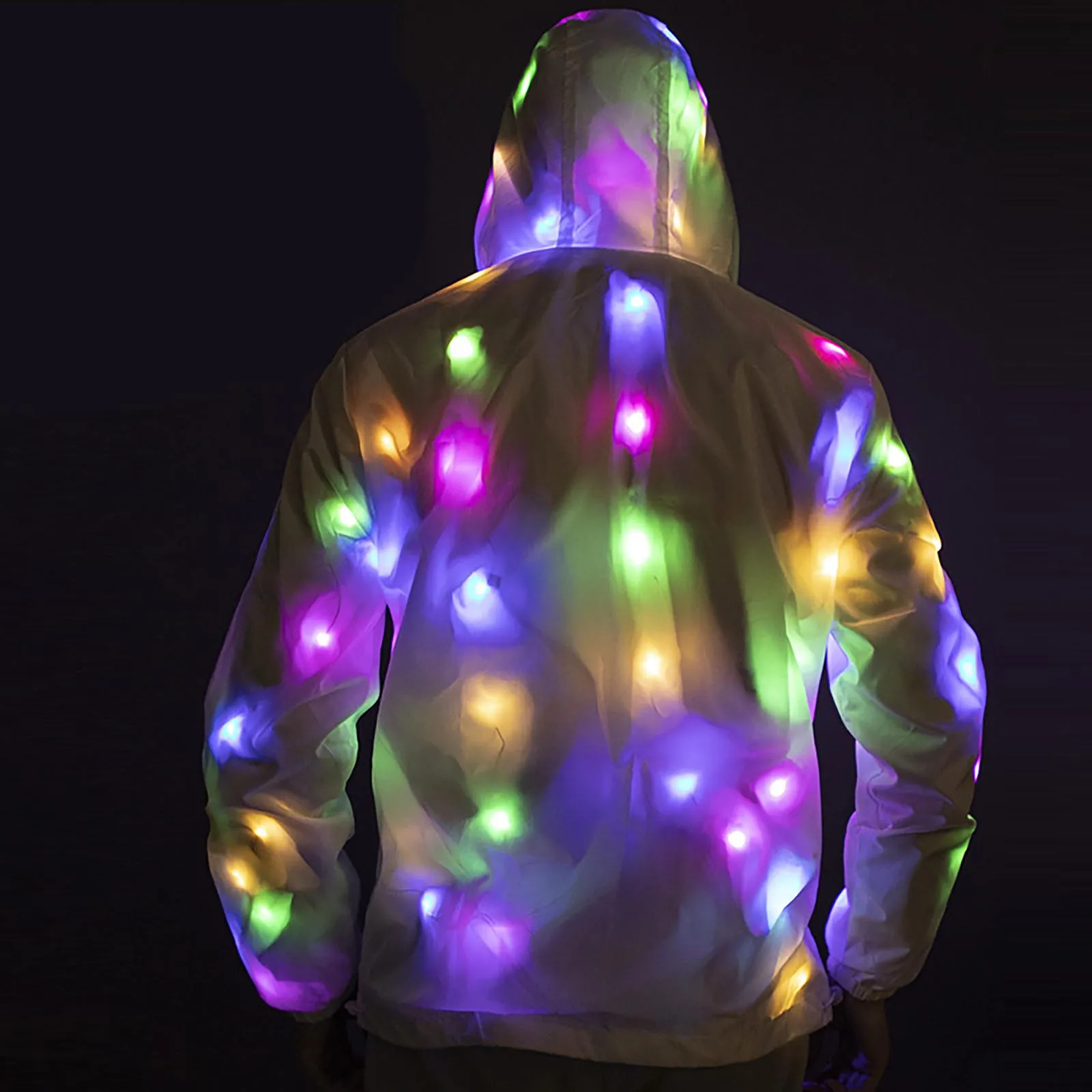 Fashion Mens Couple Zipper Jacket LED Glowing Colorful Luminous Long Sleeve Streetwear Coat