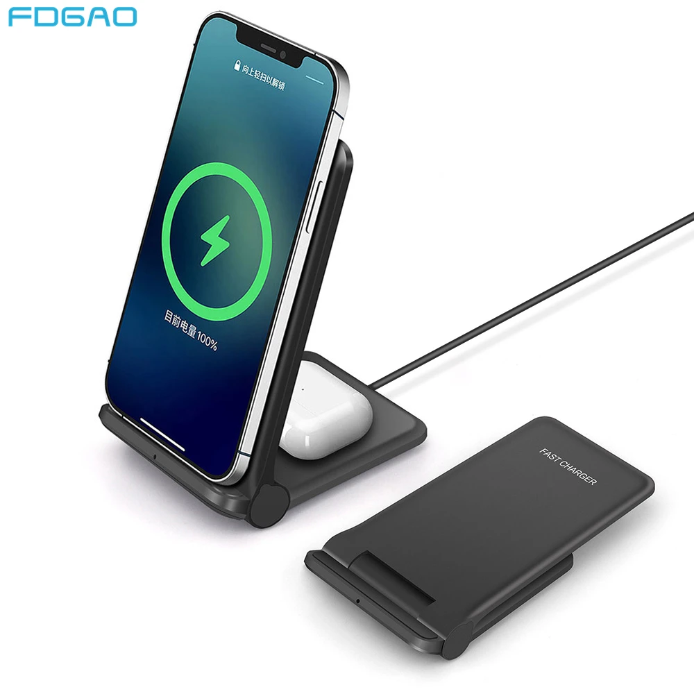 25W 2 in 1 Qi Wireless Charger Stand For iPhone 12 11 XS Max XR X 8 Airpods 2 Pro Samsung S21 S20 S10 Fast Charging Dock Station
