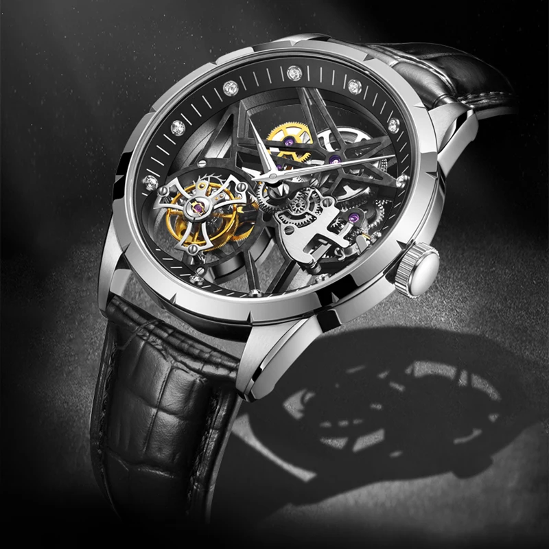 Эзоп Tourbillon Для мужчин механические часы спортивные Мужские Скелетон для