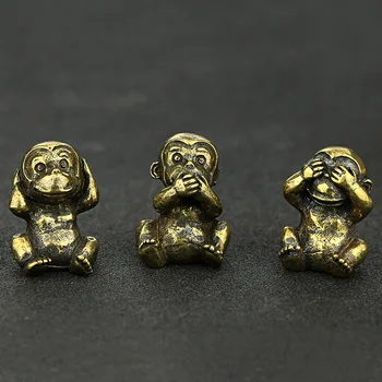 

Vintage Brass 3 Styles Monkeys Figurines Small Ornaments Mini Animal Sculpture Home Office Desk Decorative Ornament Funny Gift