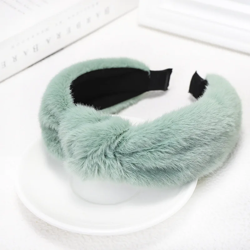 C760 green Модные ободки для волос с кроличьим мехом для женщин, заколки для волос, шерстяная повязка на голову, аксессуары для волос для девочек, заколка-обруч, opaska do wlosow - Цвет: C760 green