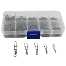 

210 Pcs/set Rolling Swivel Fast-lock Snap Ball Bearing Fishing Connector Swivel Clasp Metal Carabiner Clip Swivel Clasp