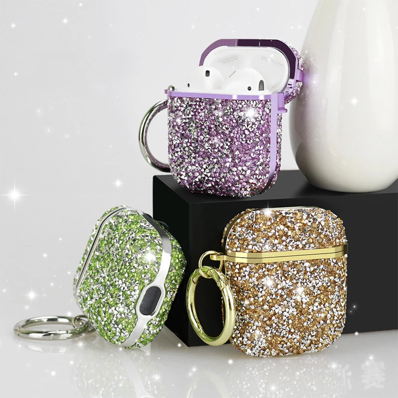 Luxury Black Gold Color 3D Diamond Crystal Glitter Earphone Bluetooth hard case For Airpods pro wireless charging cover box | Электроника