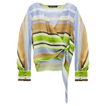 

2020 New summer Women top Corssover Striped Tops T- shirt tie closure fashion ropa mujer femme t-shirts