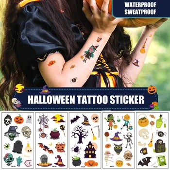 

2019 11 Sheets Halloween Temporary Tattoos Party Halloween Waterproof Kids Removable Fake Tattoos Sticker