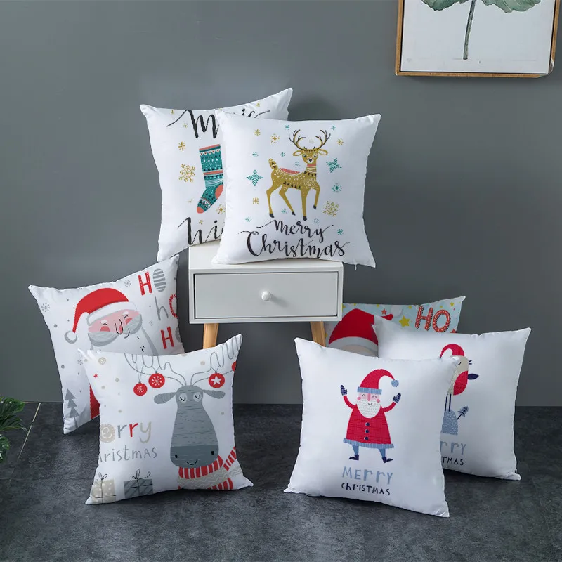 

Nanacoba Christmas Pattern Cushion Cover Cute Gift Decorative Pillow Covers for Home Sofa Short Plush Throw Pillowcases 45*45cm