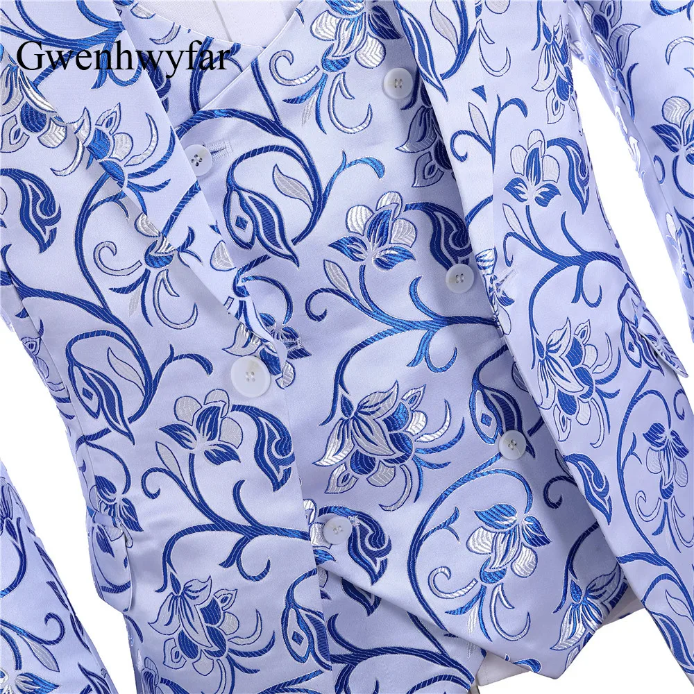 Gwenhwyfar Luxury Orchid Pattern Men's Wedding Suits 2021New Gentlemen Tuxedo Peaked Lapel Jacket Double Breasted Vest Slim Pant 5