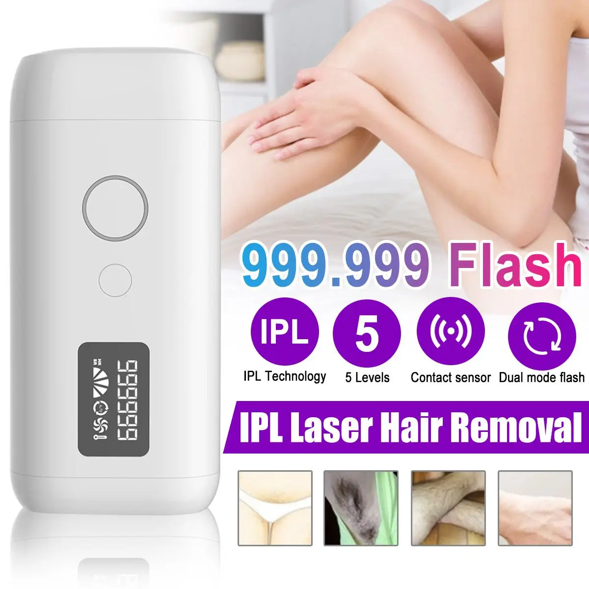 Depilação a Laser os Níveis de 5 Display Flash Depilador Permanente 999999 Pulsos Ipl Laser Biquíni Depiladora Foto 36w Lcd