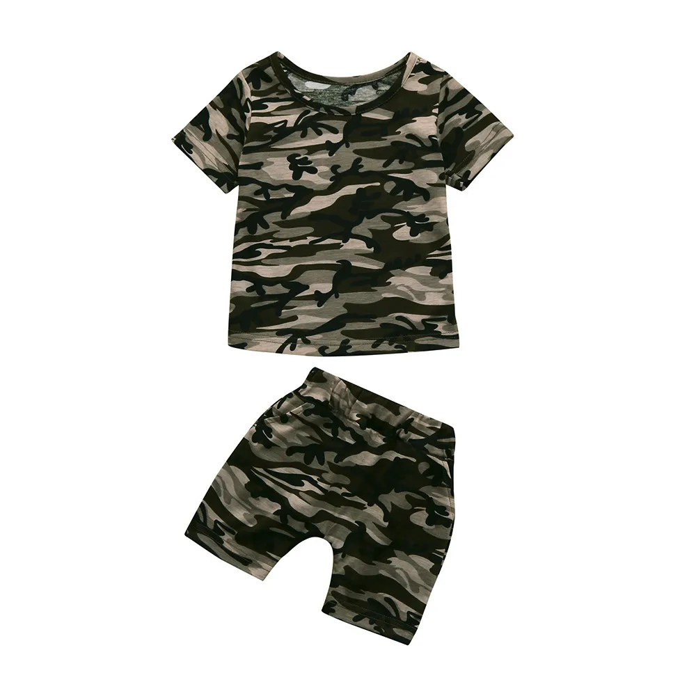 Детская камуфляжная футболка для мальчиков Топ+ шорты, комплект одежды, одежда для мальчиков детская одежда с короткими рукавами детская одежда - Цвет: Boys