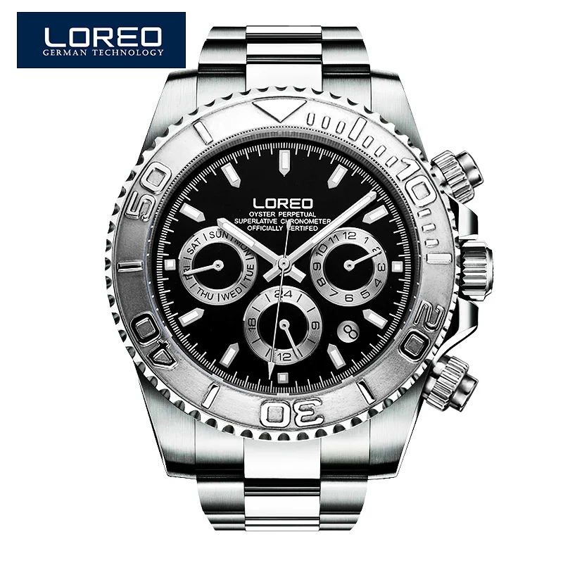 LOREO 9208 diver 200M oyster perpetual cosmographal daytona автоматические самоходные спортивные часы водонепроницаемые светящиеся - Цвет: black
