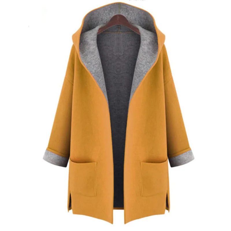 Осень и зима новое пальто Женская модная ветровка, длинное пальто свободный Жакет женский пальто желтого и красного цветов, пальто с длинными рукавами - Цвет: Оранжевый