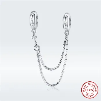 

fit Pandora Bracelet Original 925 Sterling Silver Double Bamboo Section Safety Chain S925 diy Charms Beads for Jewelry Making