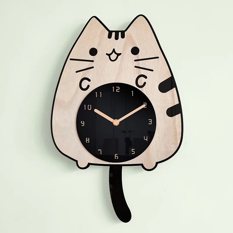  Reloj de pared de madera 3D con dibujos animados de gatos, decoración del  hogar para habitación de niños, cola oscilante Digital de cuarzo silencioso  creativo _ - AliExpress Mobile