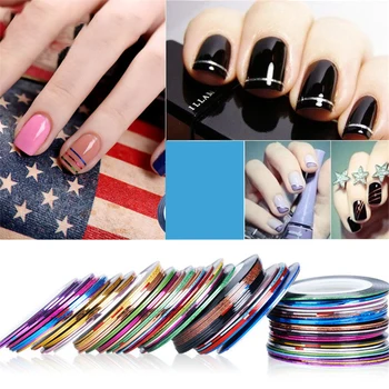 

30ring 1mm Gold Silver Striping Tape Line Stickers For Nails Curve Shining Laser Stripe Line Nail Art Decoration Gel Acrylic DIY