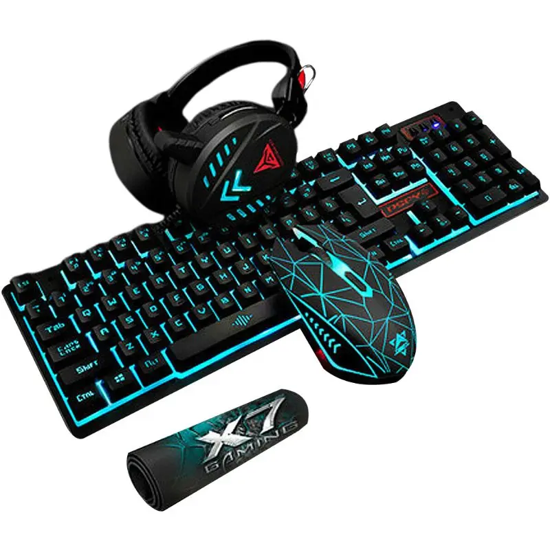 Black Blue Light 4 шт./компл. K59 Проводная usb-клавиатура игровая клавиатура с подсветкой Мышь Pad наушники с фоновой подсветкой - Цвет: Black Blue Light