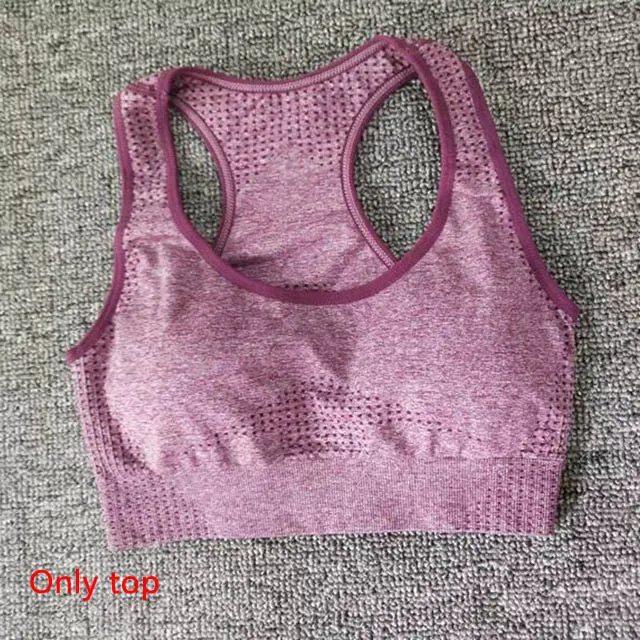 Purple Pink Bra 2 шт. бесшовный Набор для йоги Женская одежда для фитнеса спортивная женская спортивная одежда леггинсы для спортзала+ мягкий пуш-ап спортивный бюстгальтер спортивные костюмы для бега - Цвет: Purple Pink Bra