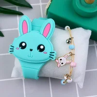 LED Cartoon Rabbit Children Watches with Bratelet Lovely Rabbit Electronic Girls Kids Watch ladies Flip Cover Students Clock 2