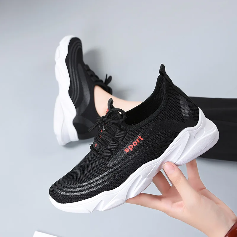 Светильник для бега; женские кроссовки; женские дышащие кроссовки; zapatos de mujer; Высококачественная спортивная обувь на резиновой подошве; черная обувь - Цвет: Черный